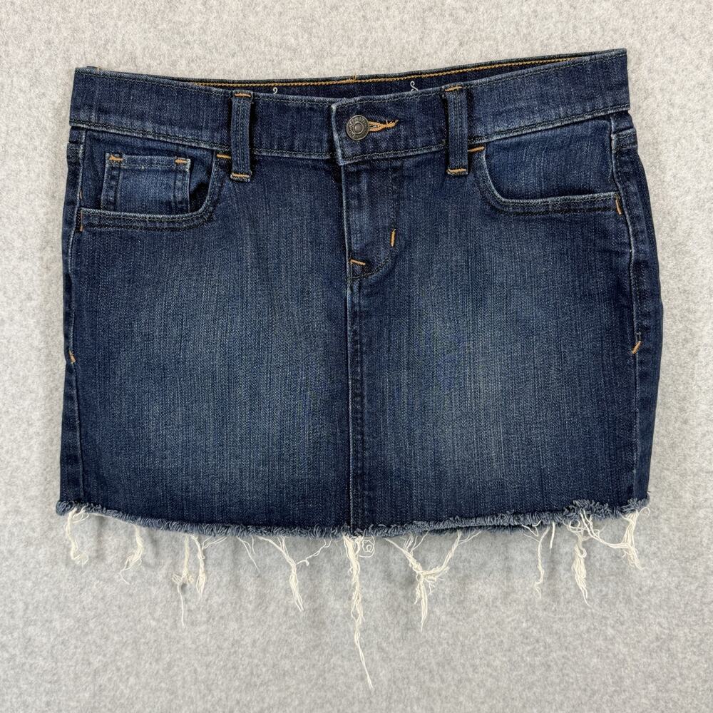 Old Navy Women's Size 4 Dark Wash Denim Mini Skirt Frayed Hem Pockets Stretch